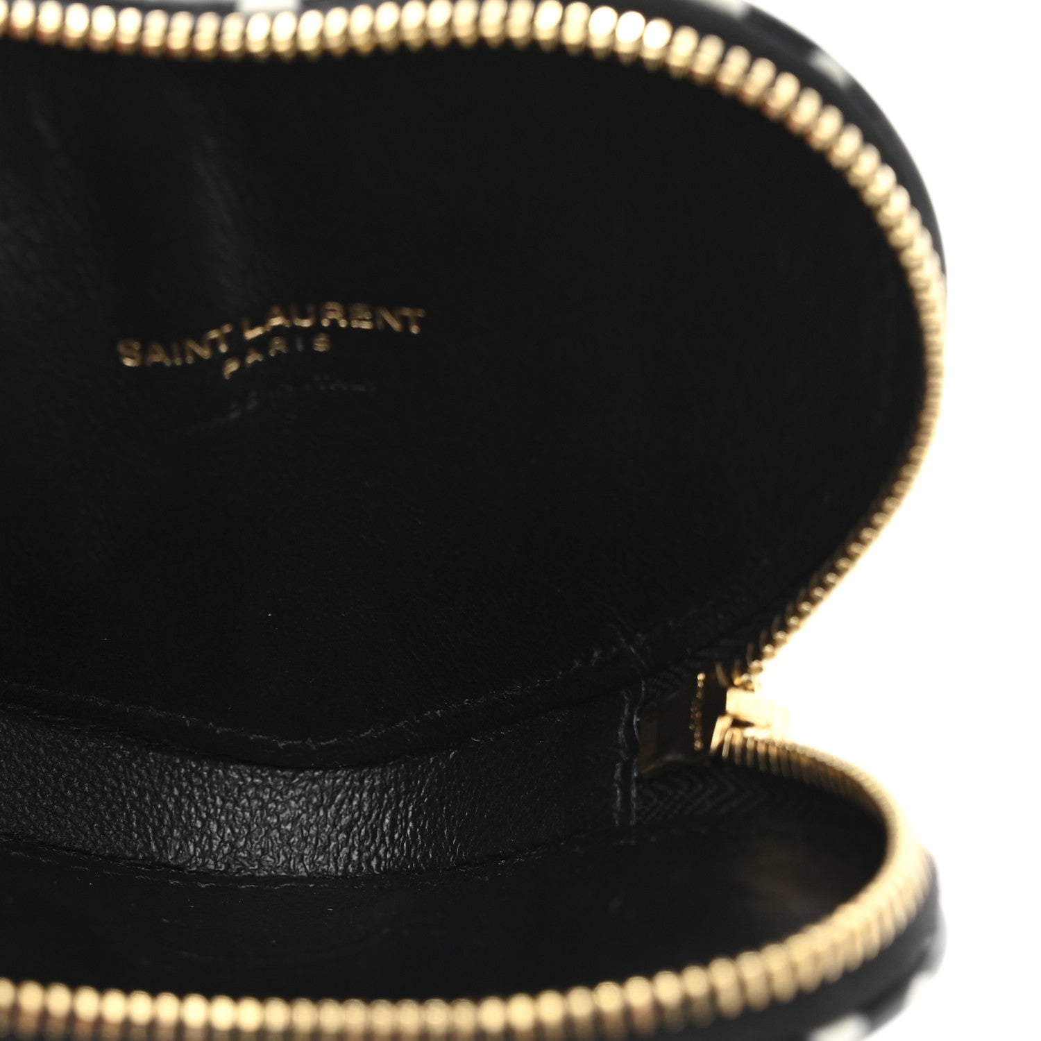Saint Laurent Calfskin Polka Dot Monogram Heart Key Pouch Black White 5 of 7