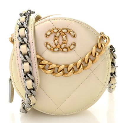Chanel Iridescent Calfskin Quilted Chanel 19 Round Clutch With Chain White 1 of 10