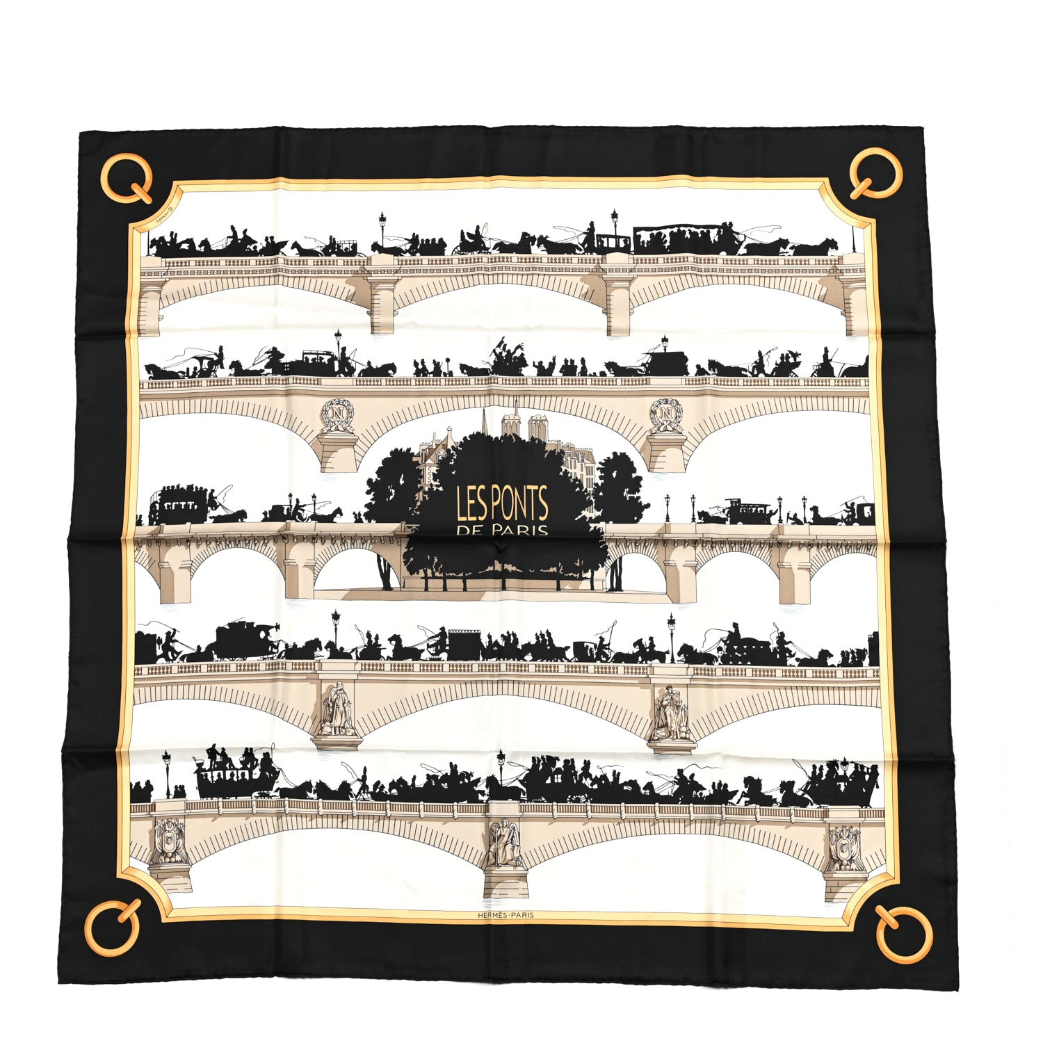 Hermes Silk Les Ponts De Paris Scarf 90 Black White 1 of 5