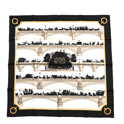 Hermes Silk Les Ponts De Paris Scarf 90 Black White 1 of 5