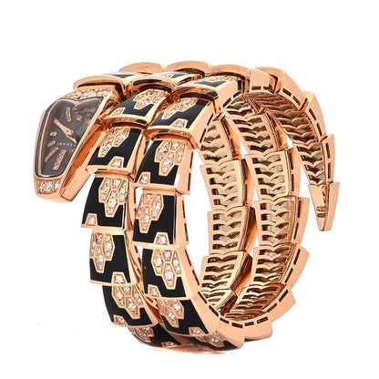 Bulgari 18K Rose Gold Diamond Onyx 16mm Serpenti Double Spiral Quartz Watch Black 8 of 9