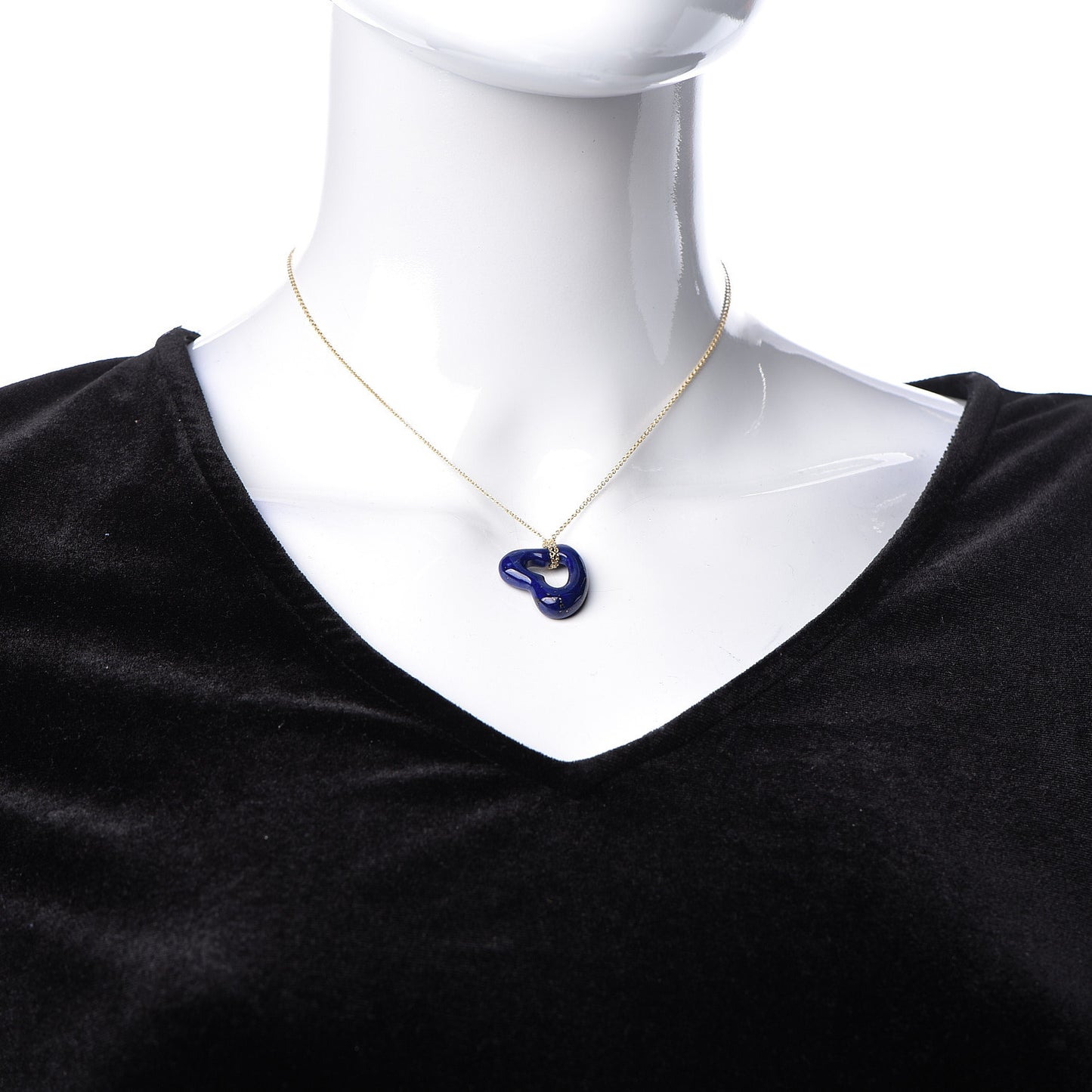 18K Yellow Gold Lapis Lazuli 23mm Elsa Peretti Open Heart Pendant Necklace