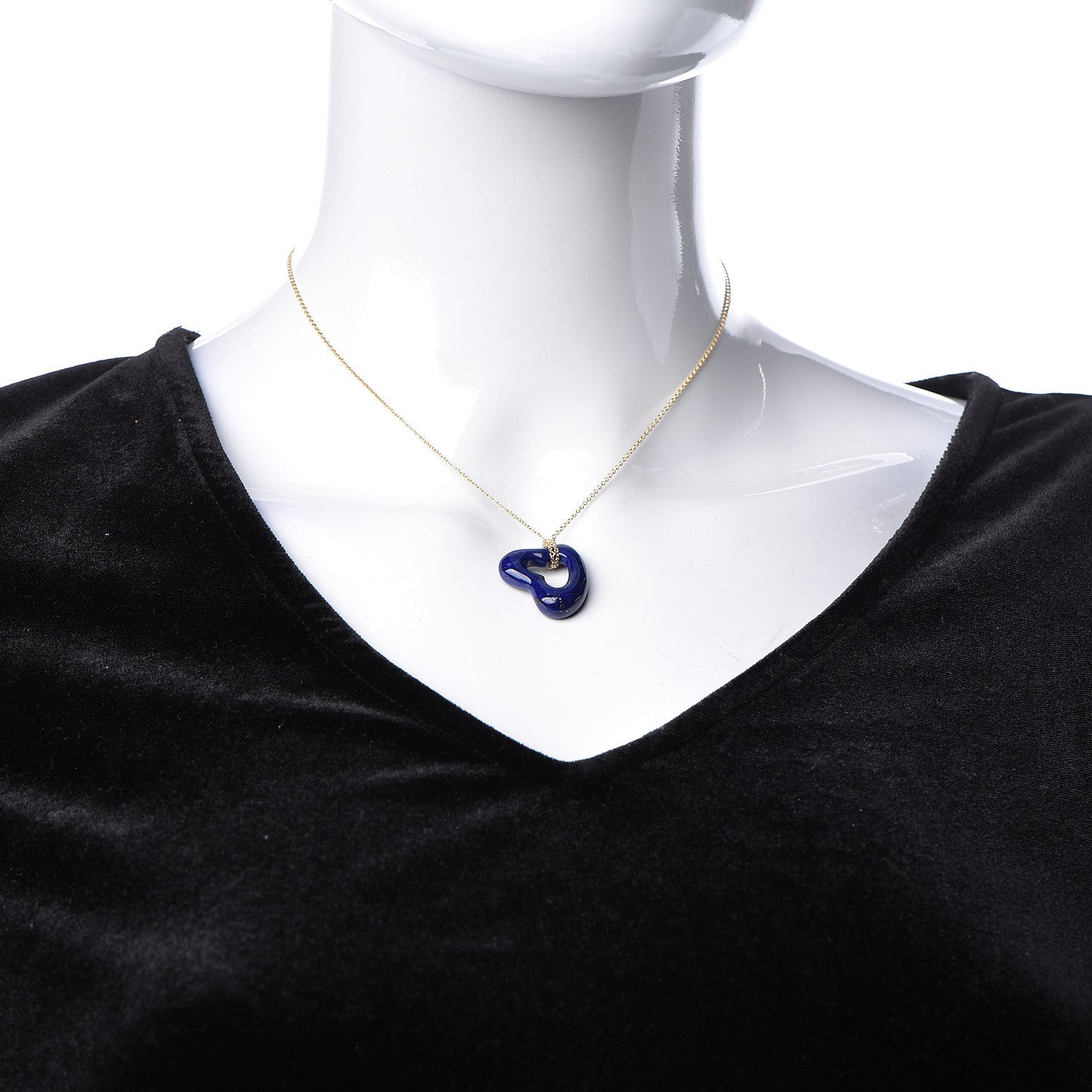 Tiffany 18K Yellow Gold Lapis Lazuli 23mm Elsa Peretti Open Heart Pendant Necklace 2 of 9