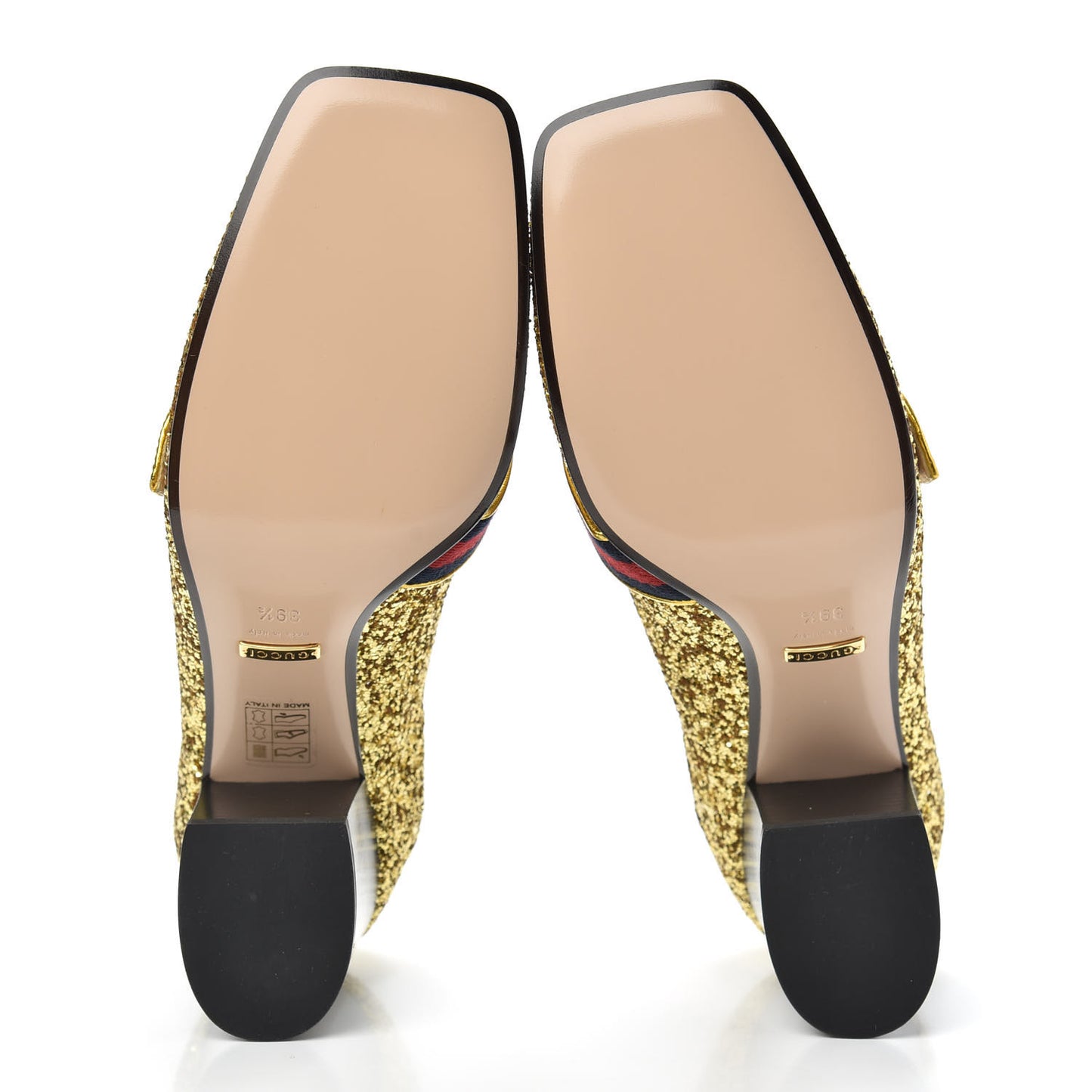 Glitter Nappa Web Peyton 75mm Loafer Pumps 39.5 Oro Vecchio