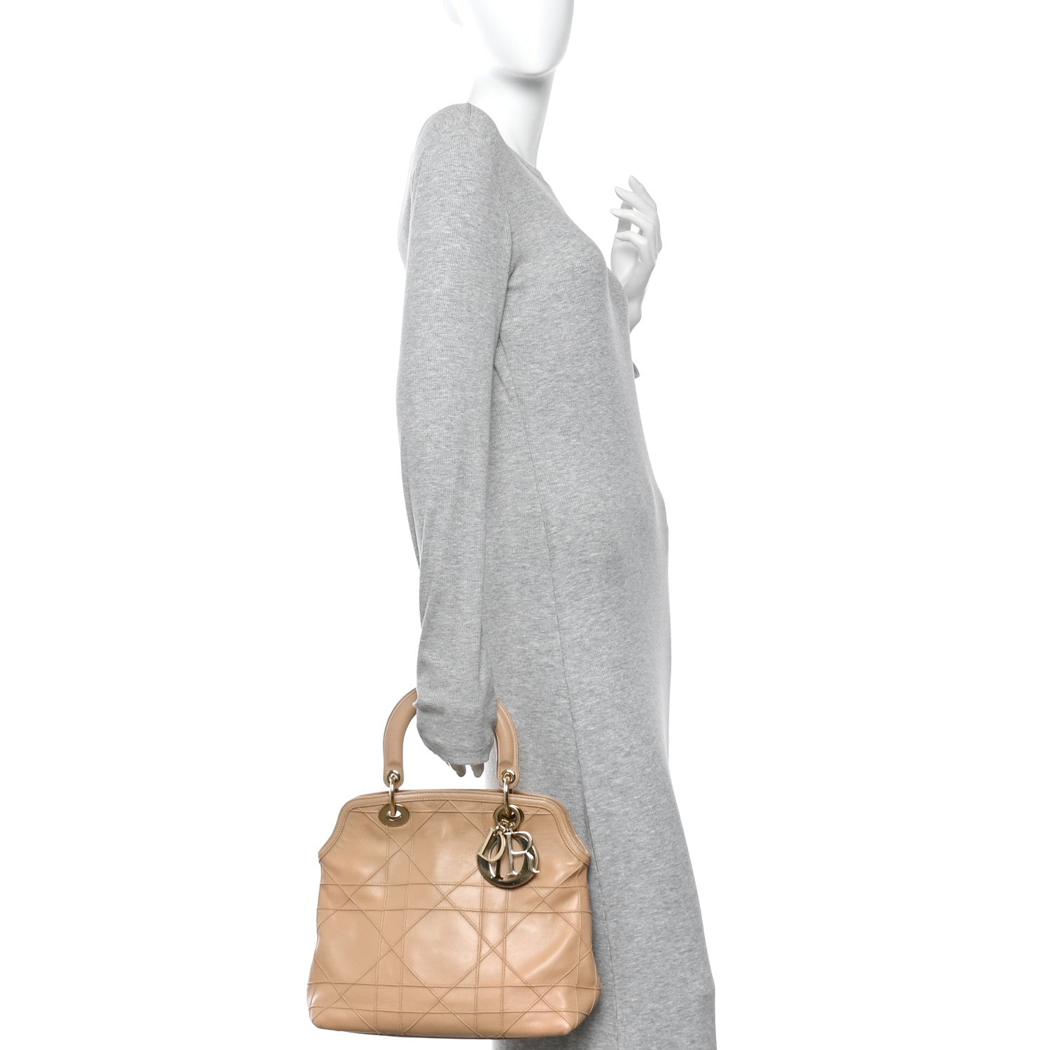 Christian Dior Lambskin Cannage Medium Granville Tote Beige 2 of 9