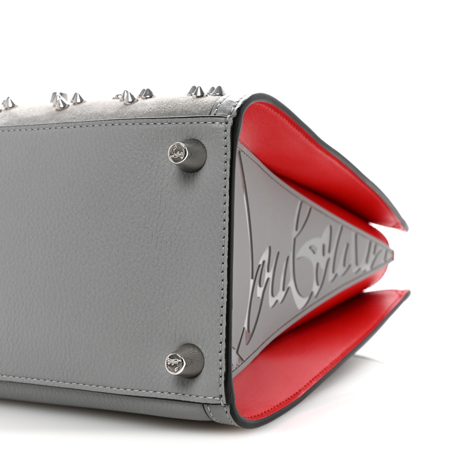 Christian Louboutin Calfskin Suede Spikes Loubinthesky Medium Paloma Grey 9 of 9