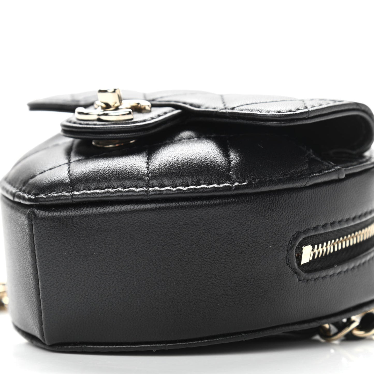 Lambskin Quilted CC In Love Heart Waist Belt Bag With Chain Black