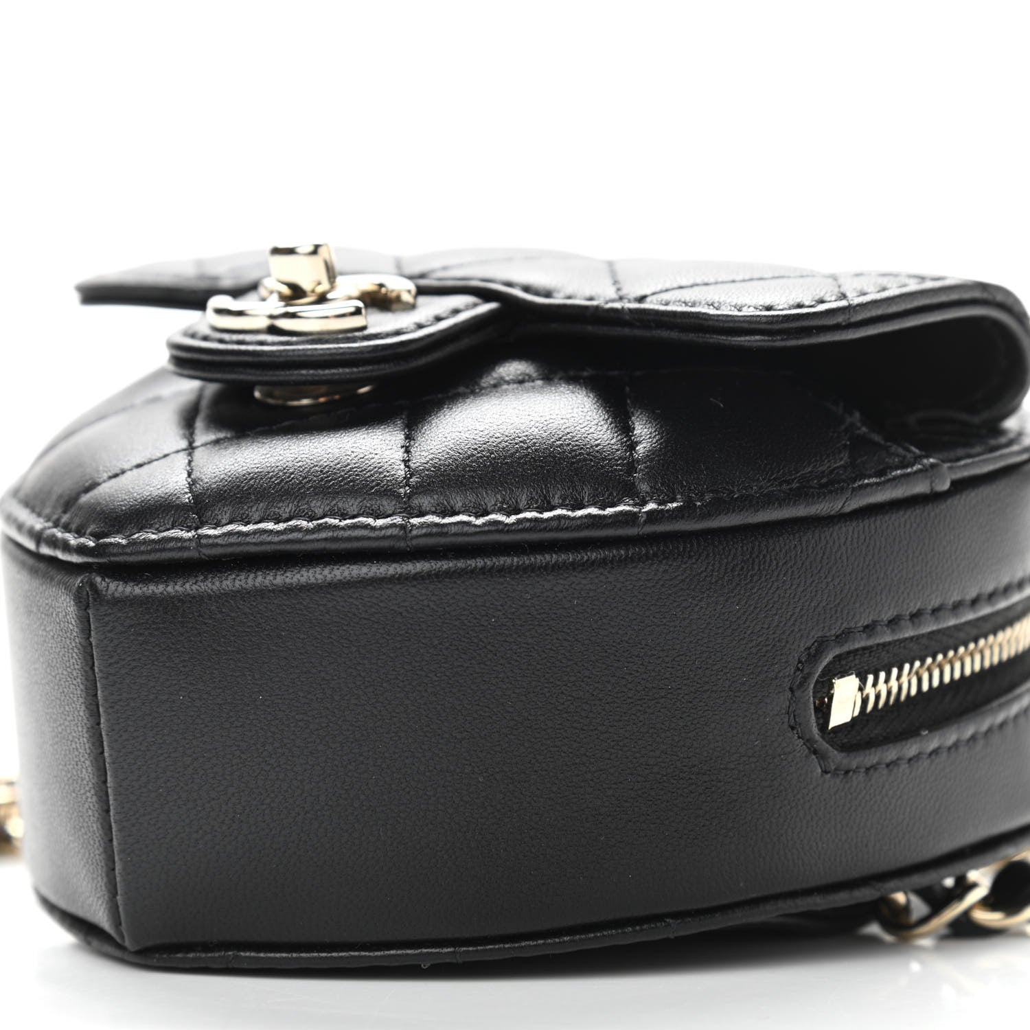 Chanel Lambskin Quilted CC In Love Heart Waist Belt Bag With Chain Black 10 of 11