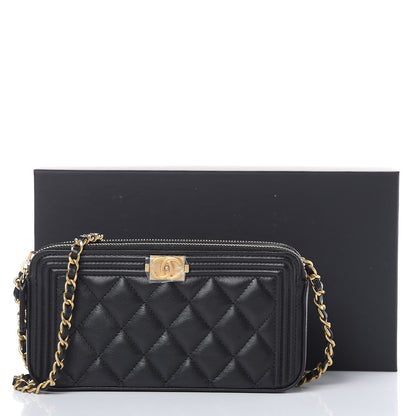 Chanel Lambskin Quilted Small Boy Clutch With Chain Black 9 of 11