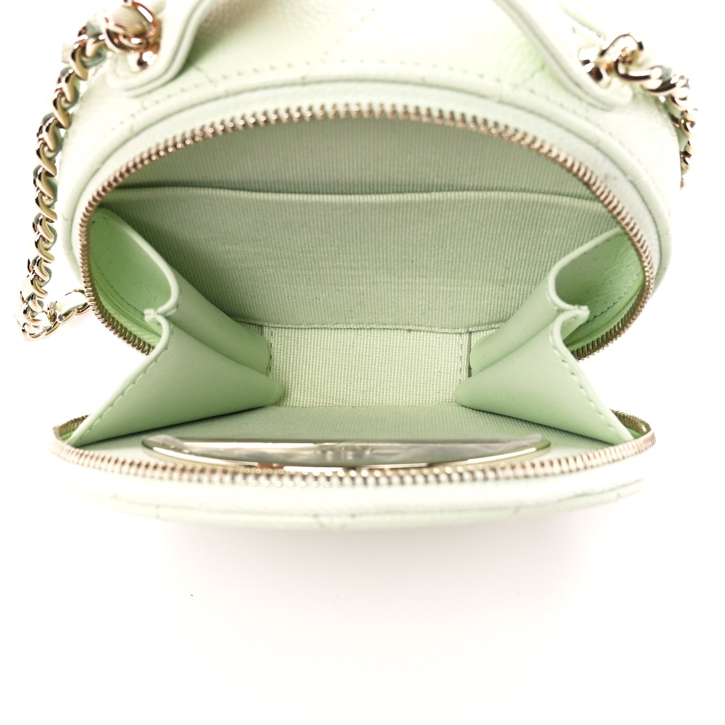 Caviar Quilted Round Handle With Care Vanity With Chain Mint