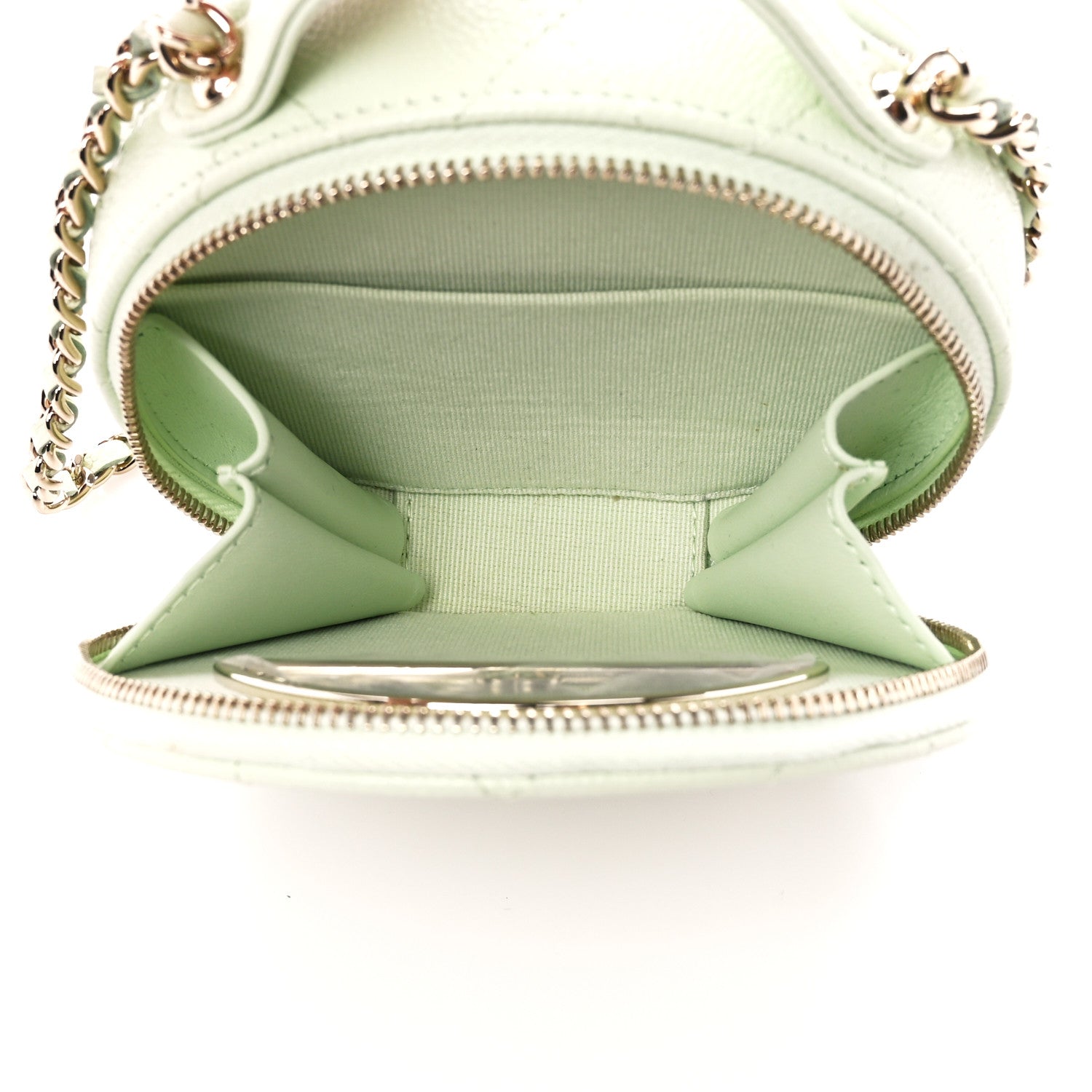 Chanel Caviar Quilted Round Handle With Care Vanity With Chain Mint 5 of 12
