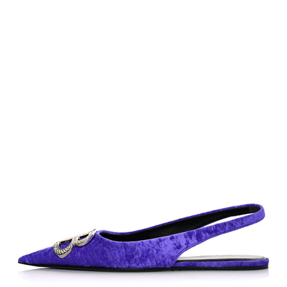 Balenciaga Crushed Velvet Crystal BB Knife Pointy Toe Slingback Flats 36.5 Purple 1 of 8