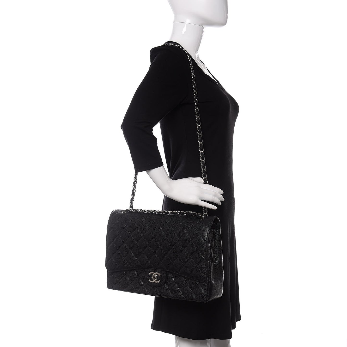 Caviar Quilted Maxi Double Flap Black