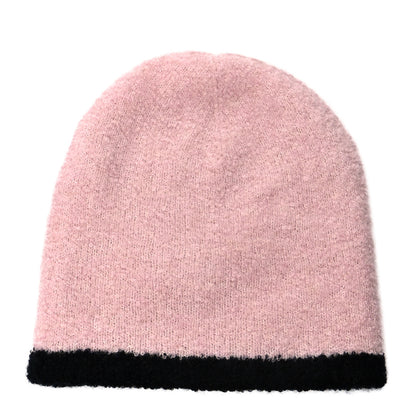 Chanel Cashmere Silk CC Beanie Hat Pink Black 2 of 5