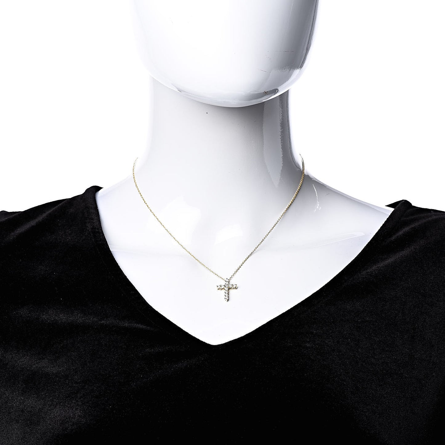 18K Yellow Gold Diamond Small Cross Pendant Necklace