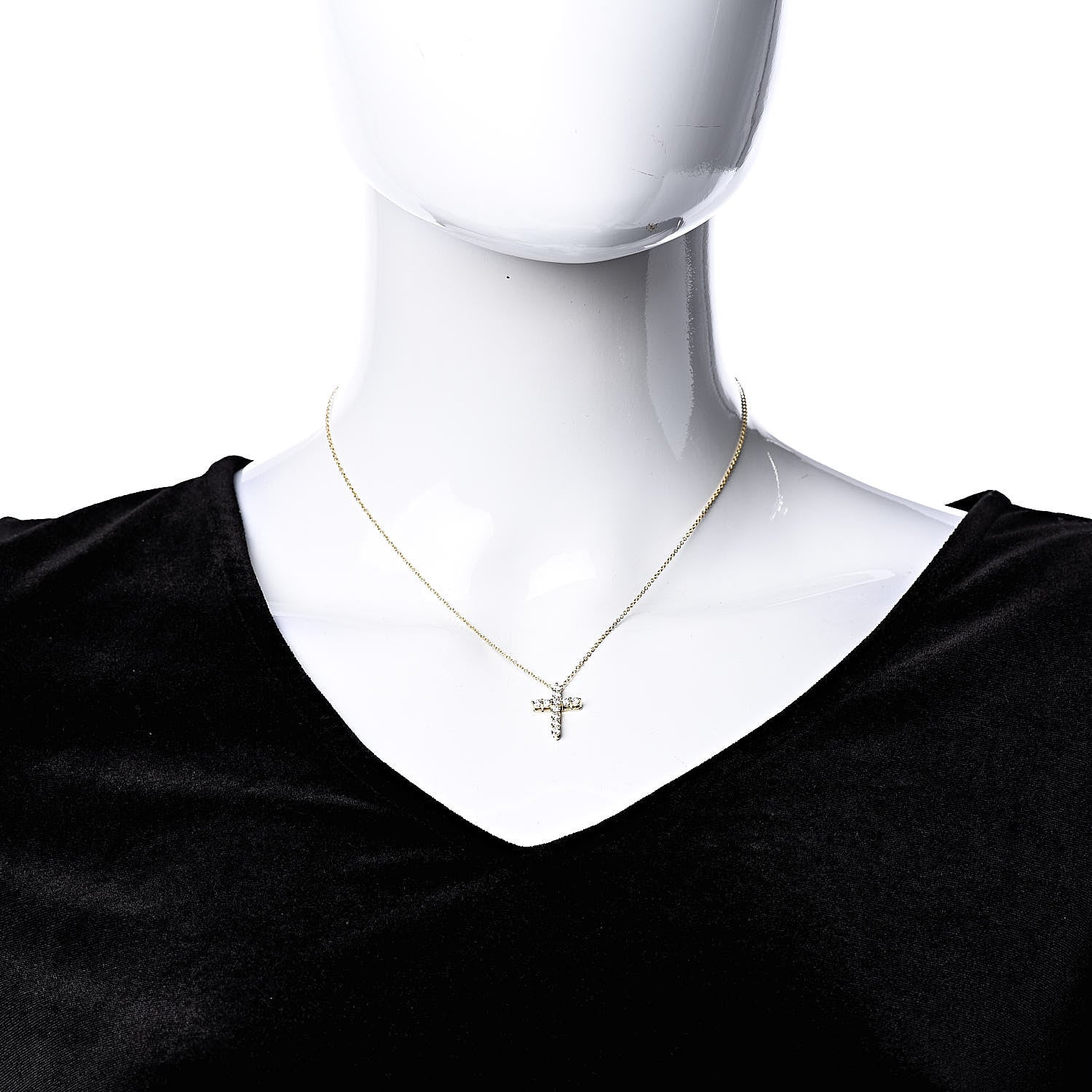 Tiffany 18K Yellow Gold Diamond Small Cross Pendant Necklace 3 of 10