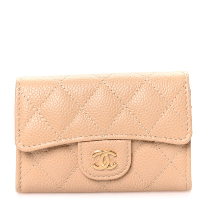 Chanel Caviar Quilted Flap Card Holder Wallet Beige 1 of 8