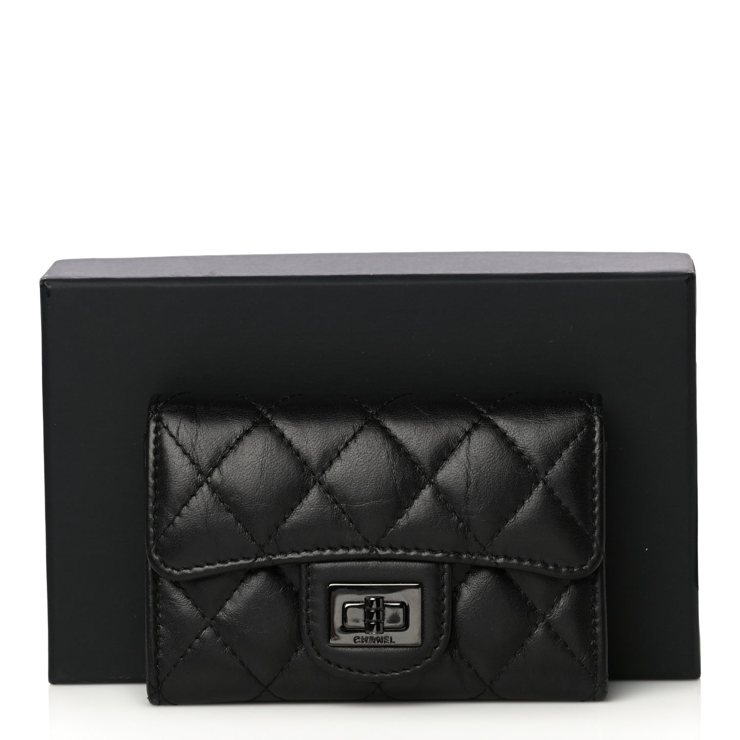 Aged Calfskin Quilted Reissue Flap Card Holder So Black