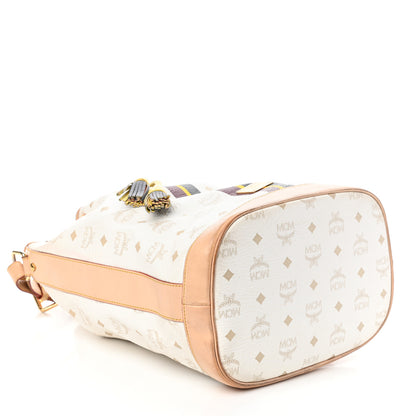 MCM Visetos Stripe Drawstring Bucket Bag White 4 of 10