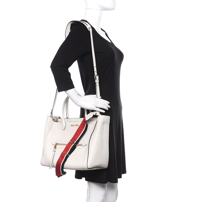Miu Miu Goatskin Madras Zip Tote White 2 of 9