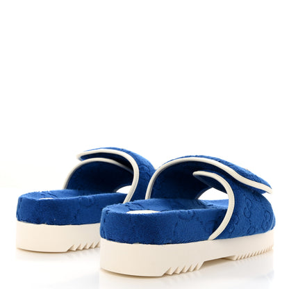 Gucci X ADIDAS Terry Cloth GG Monogram Mens Platform Sandals 9 Oriental Blue Mystic White 4 of 8