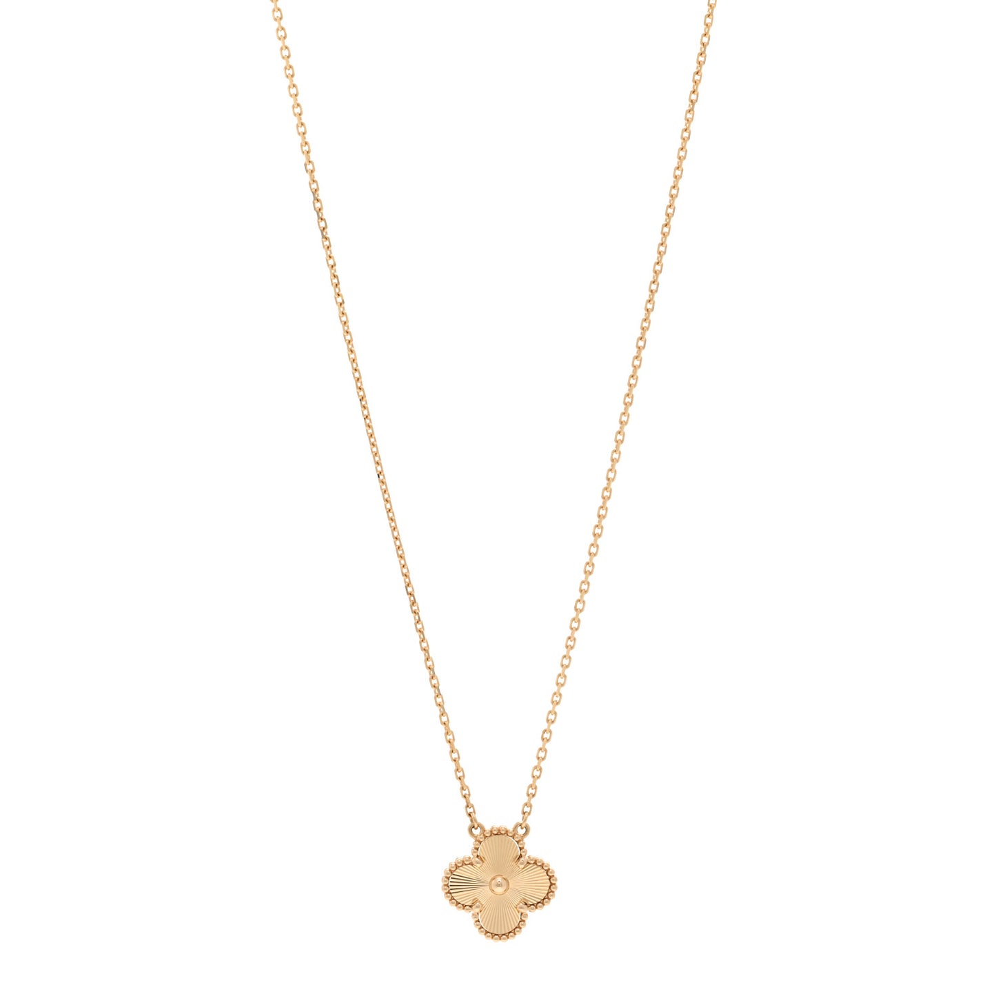 18K Yellow Gold Guilloche Vintage Alhambra Pendant Necklace