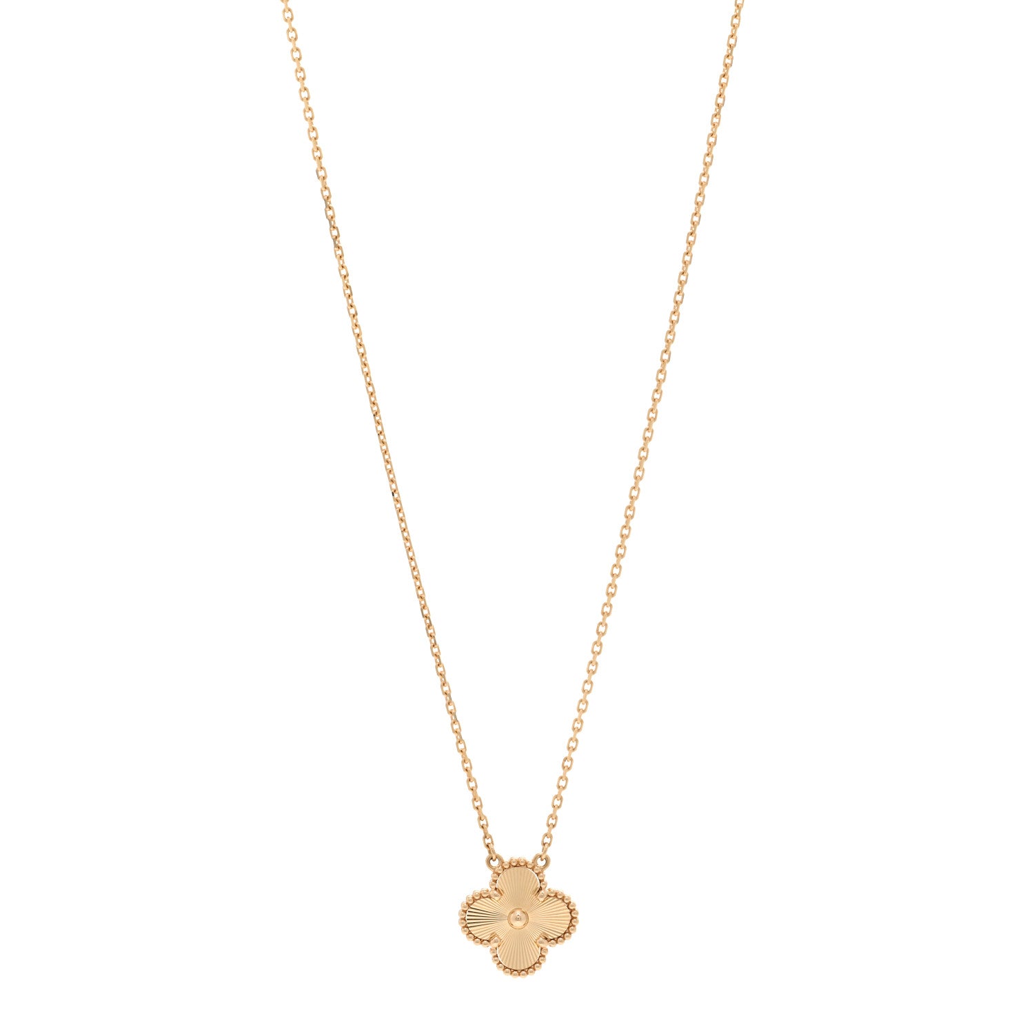 Van Cleef & Arpels 18K Yellow Gold Guilloche Vintage Alhambra Pendant Necklace 1 of 5
