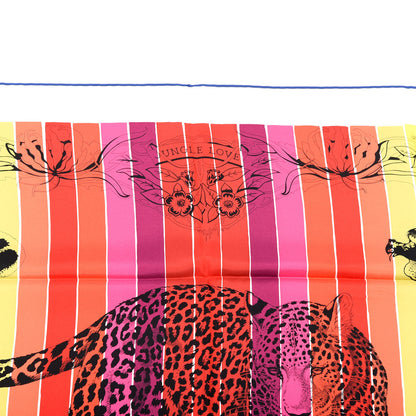 Hermes Silk Carre Jungle Love Rainbow Scarf 90 Rose Vert Jaune 3 of 5