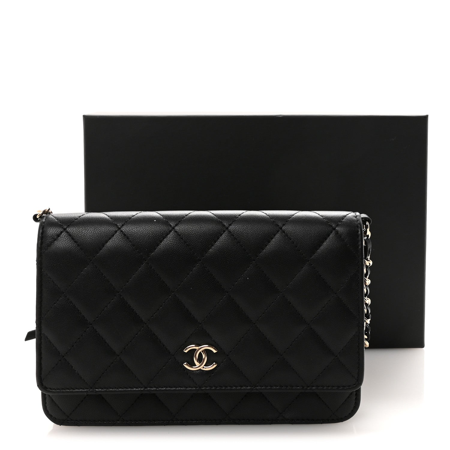 Chanel Lambskin Quilted Pearl Wallet On Chain WOC Black 12 of 12