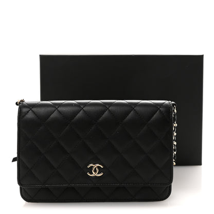 Chanel Lambskin Quilted Pearl Wallet On Chain WOC Black 12 of 12
