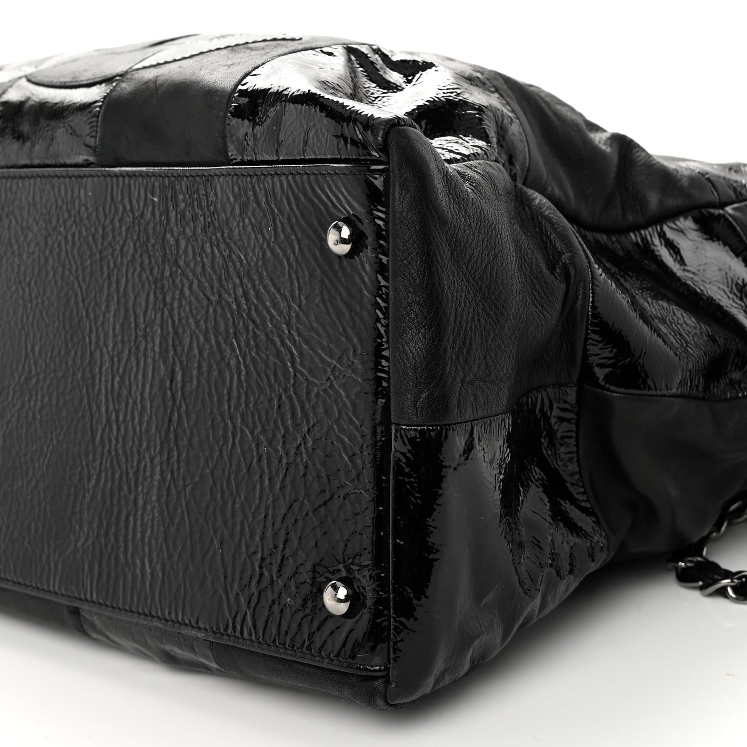 Chanel Lambskin Patent Calfskin Brooklyn Patchwork Hobo Black 10 of 11