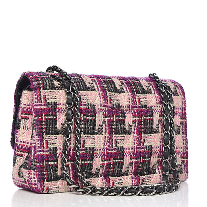 Chanel Tweed Quilted Medium Double Flap Pink Black 3 of 13