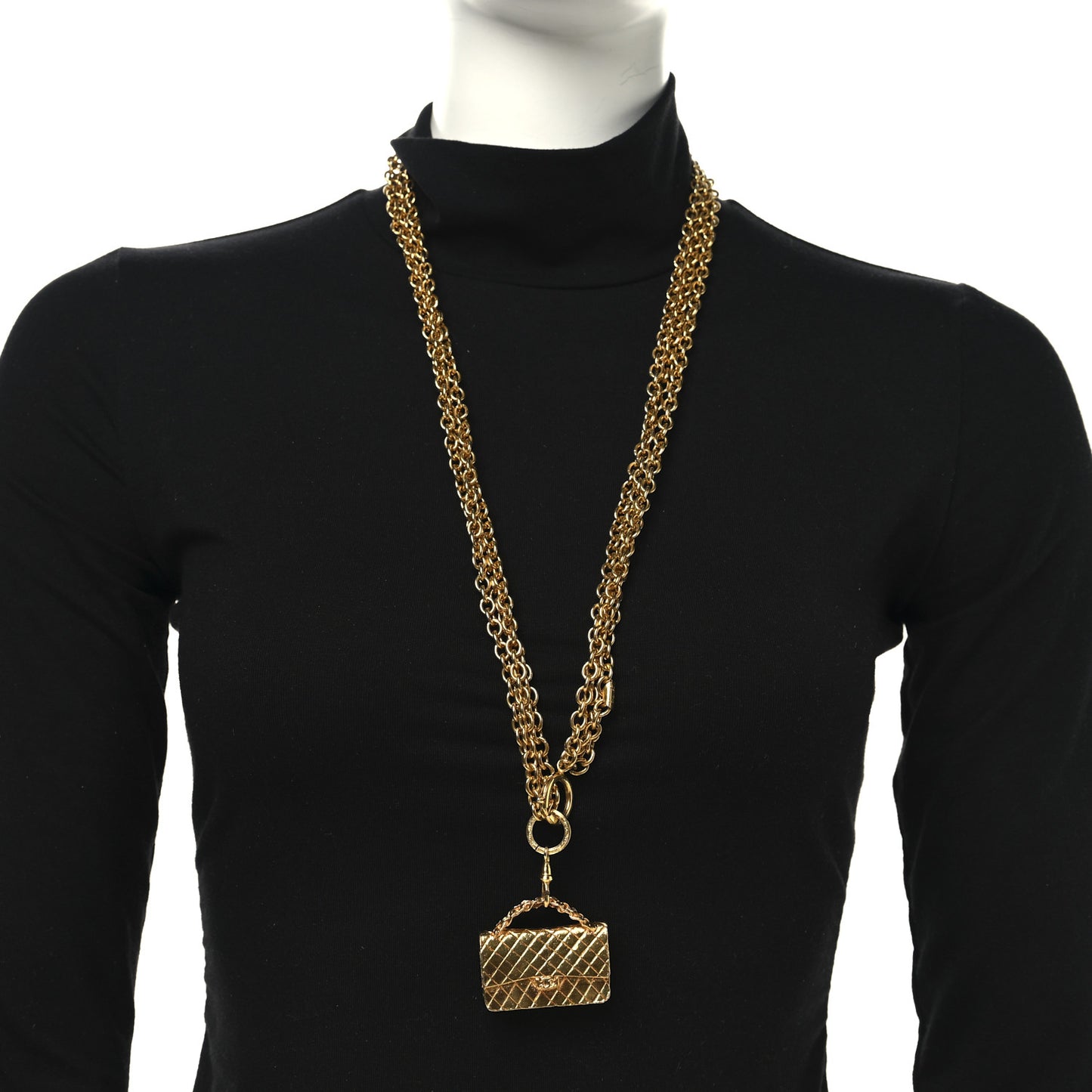 Metal Multi Chain Flap Bag Pendant Necklace Gold
