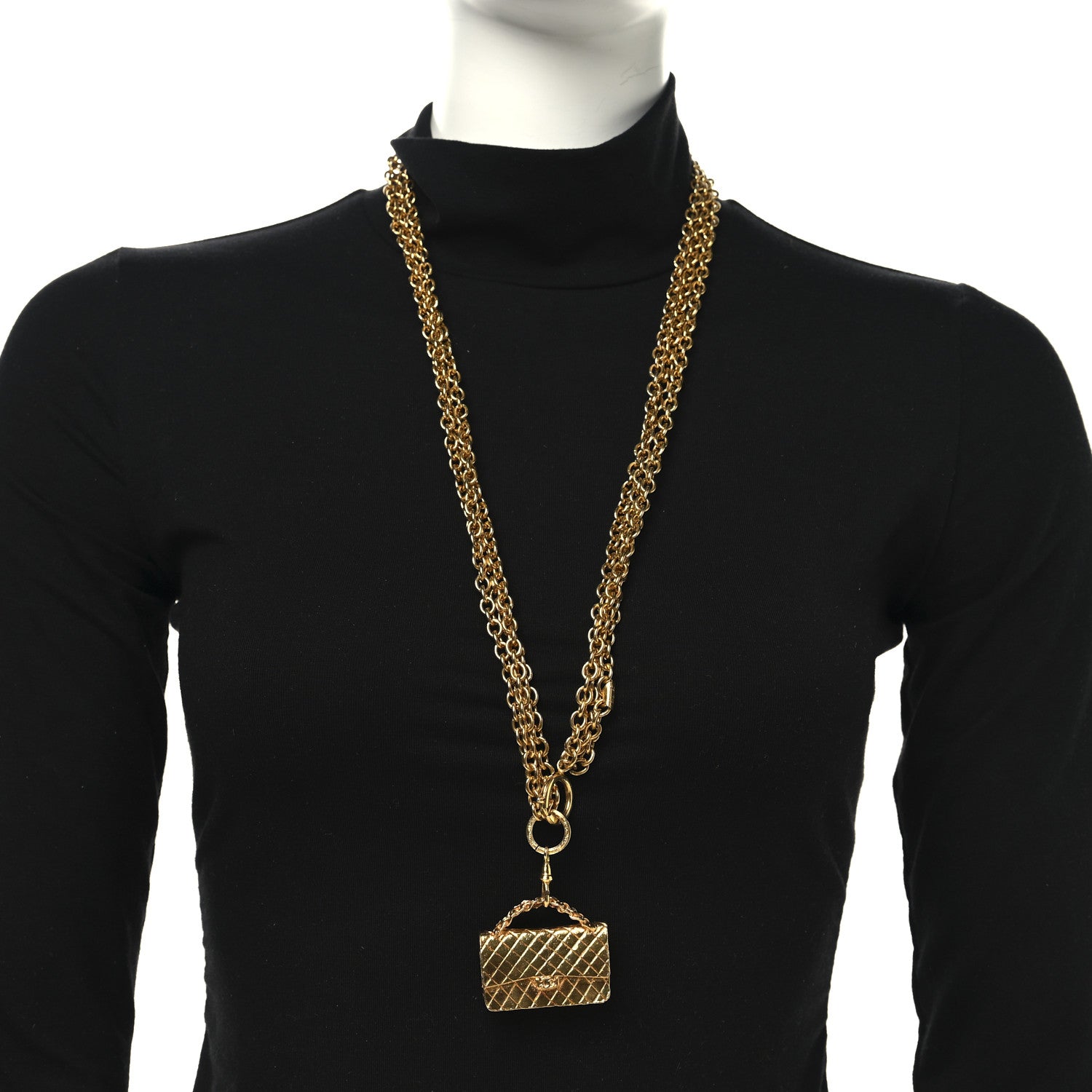 Chanel Metal Multi Chain Flap Bag Pendant Necklace Gold 2 of 7