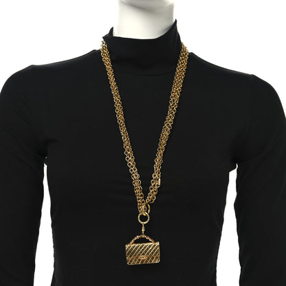 Chanel Metal Multi Chain Flap Bag Pendant Necklace Gold 2 of 7