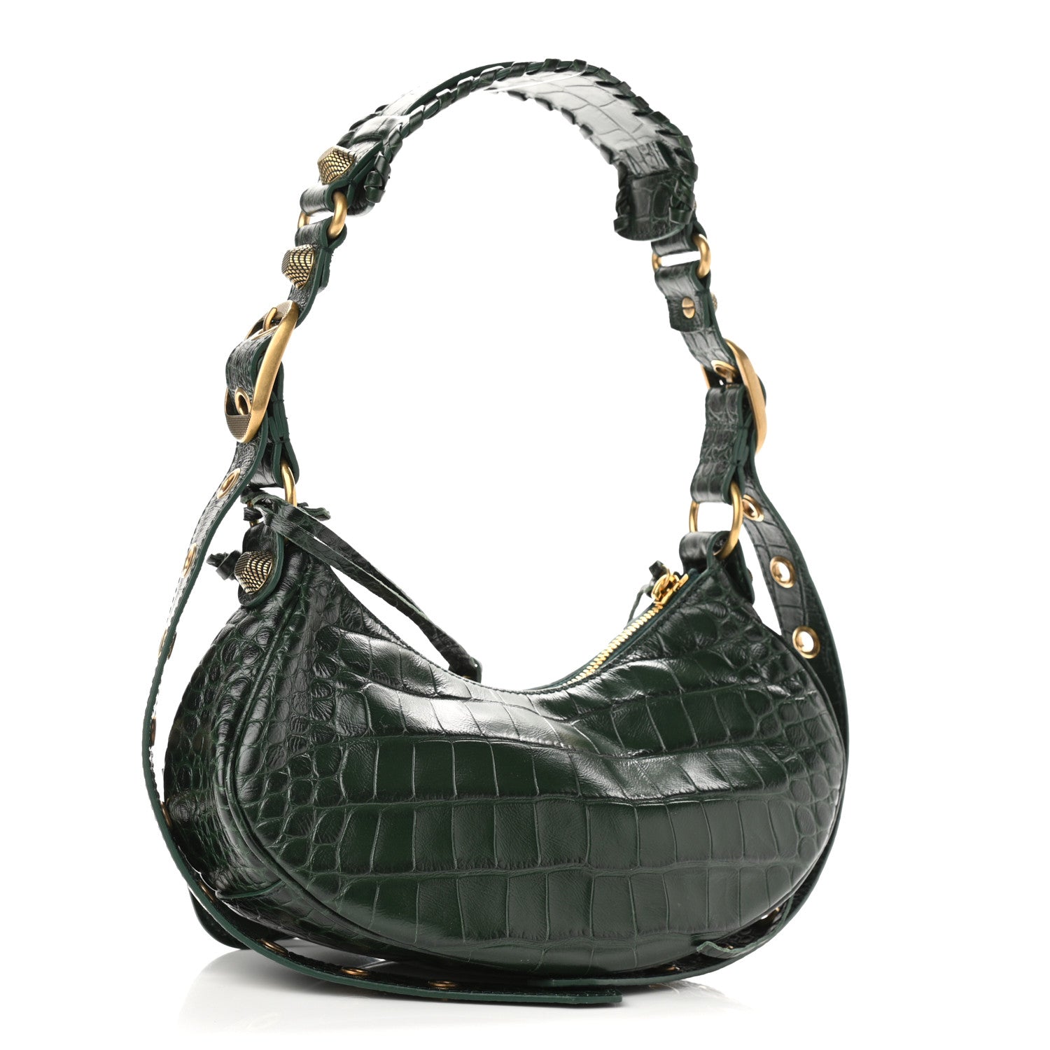 Balenciaga Extra Supple Calfskin Crocodile Embossed Le Cagole Shoulder Bag XS Forest Green 3 of 12