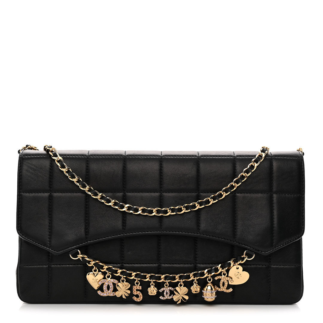 Chanel Lambskin Quilted Crystal Chocolate Bar Charm Flap Black 1 of 15