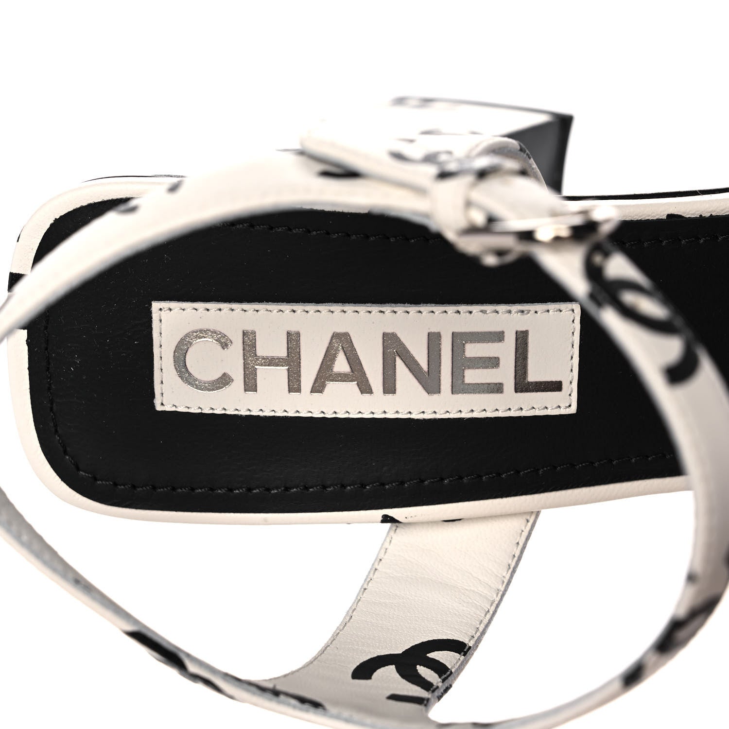 Chanel Printed Lambskin CC Platform Sandals 41 White Black 8 of 9