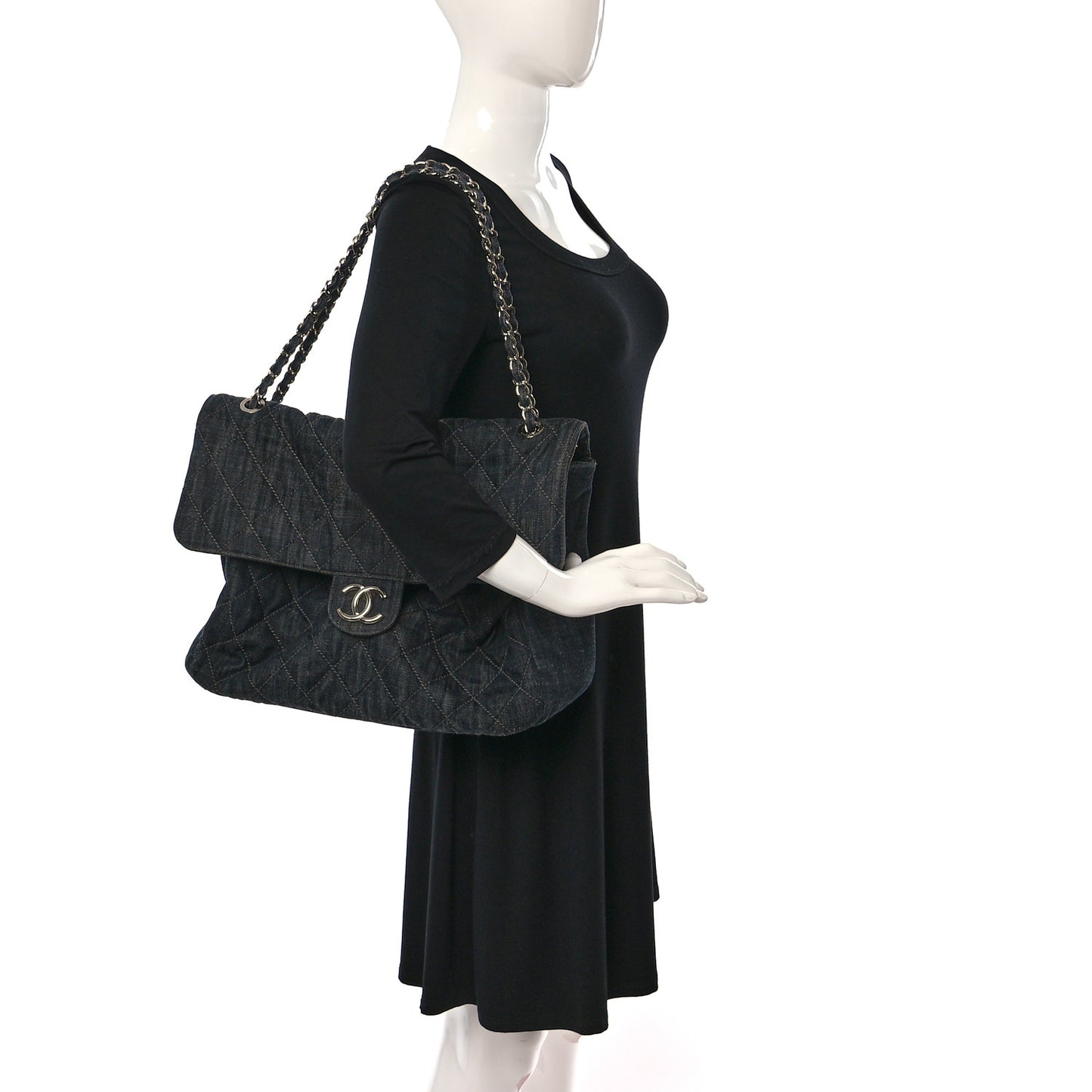Denim Quilted Messenger Bag Dark Blue