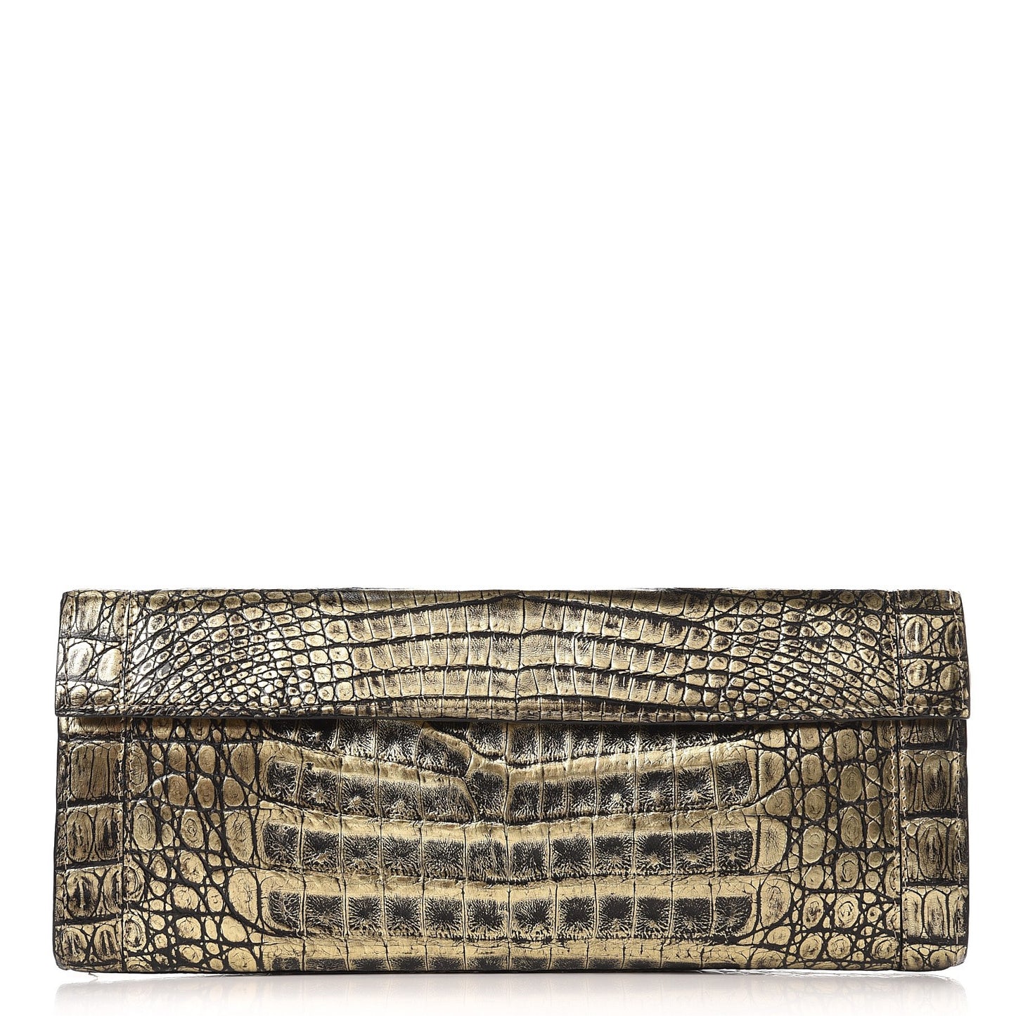Metallic Crocodile Clutch Black Gold