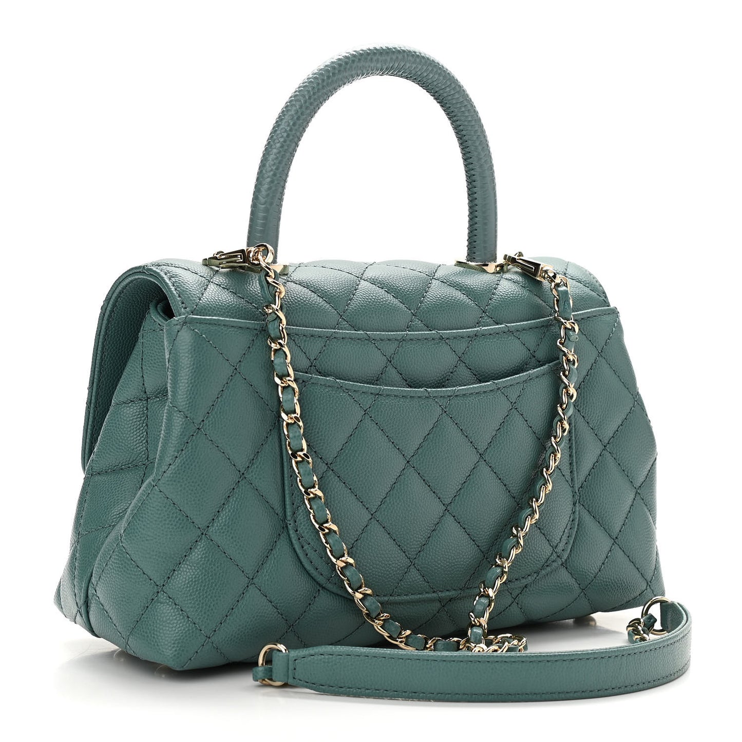 Caviar Quilted Lizard Embossed Mini Coco Handle Flap Green