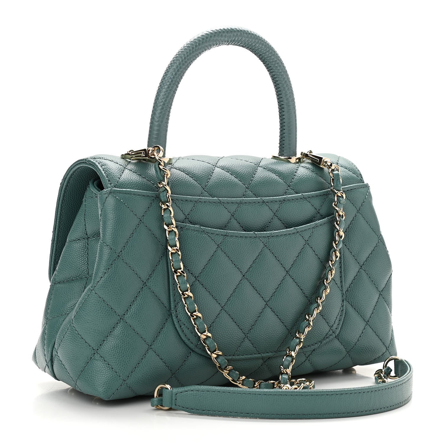 Chanel Caviar Quilted Lizard Embossed Mini Coco Handle Flap Green 3 of 11