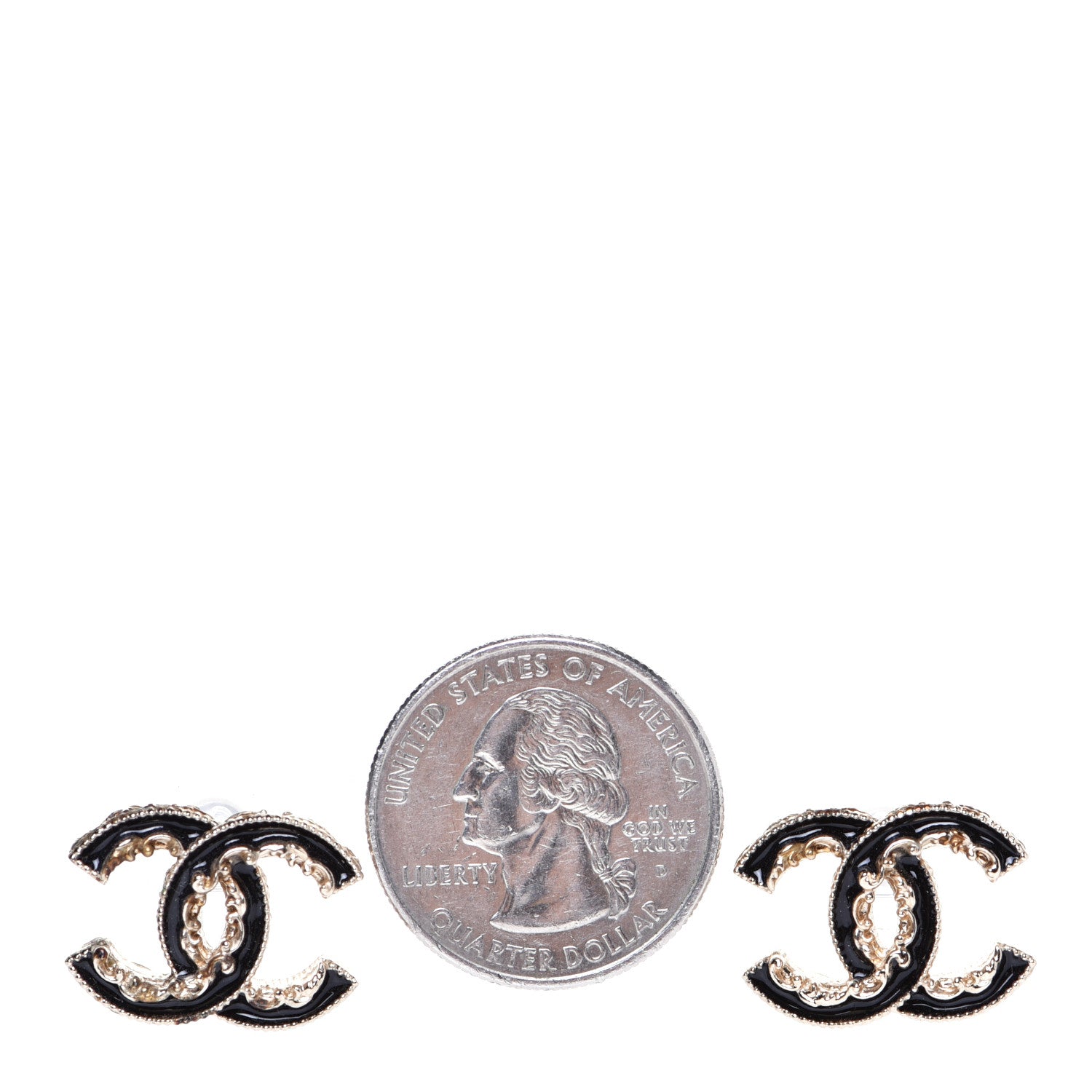 Chanel Enamel CC Baroque Earrings Black Gold 2 of 4