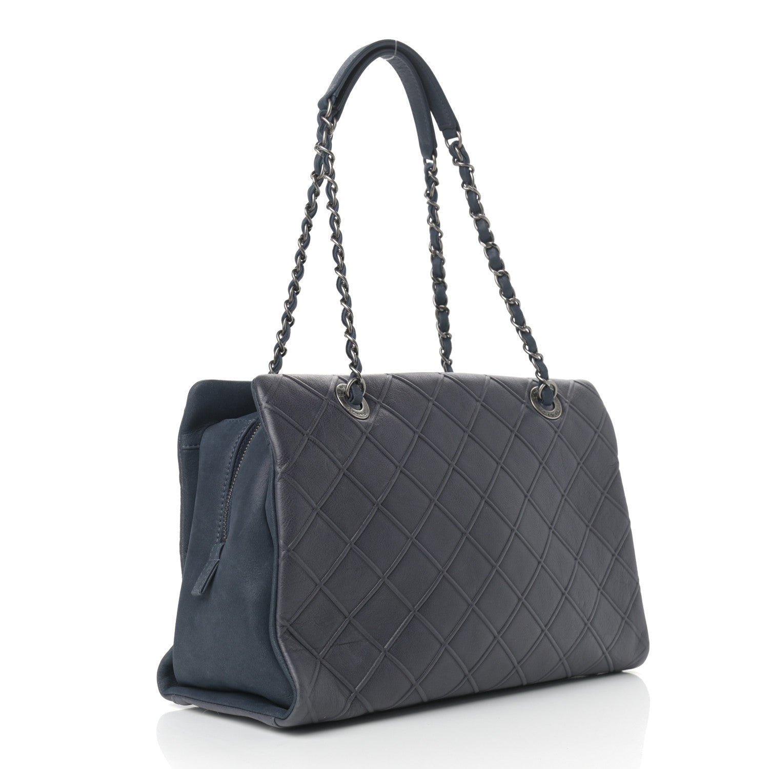 Chanel Calfskin Diamond Embossed Large CC Zip Shopping Tote Blue 3 of 9