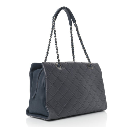 Chanel Calfskin Diamond Embossed Large CC Zip Shopping Tote Blue 3 of 9