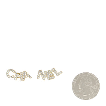 Chanel Crystal Pearl Signature Stud Earrings Gold 2 of 5