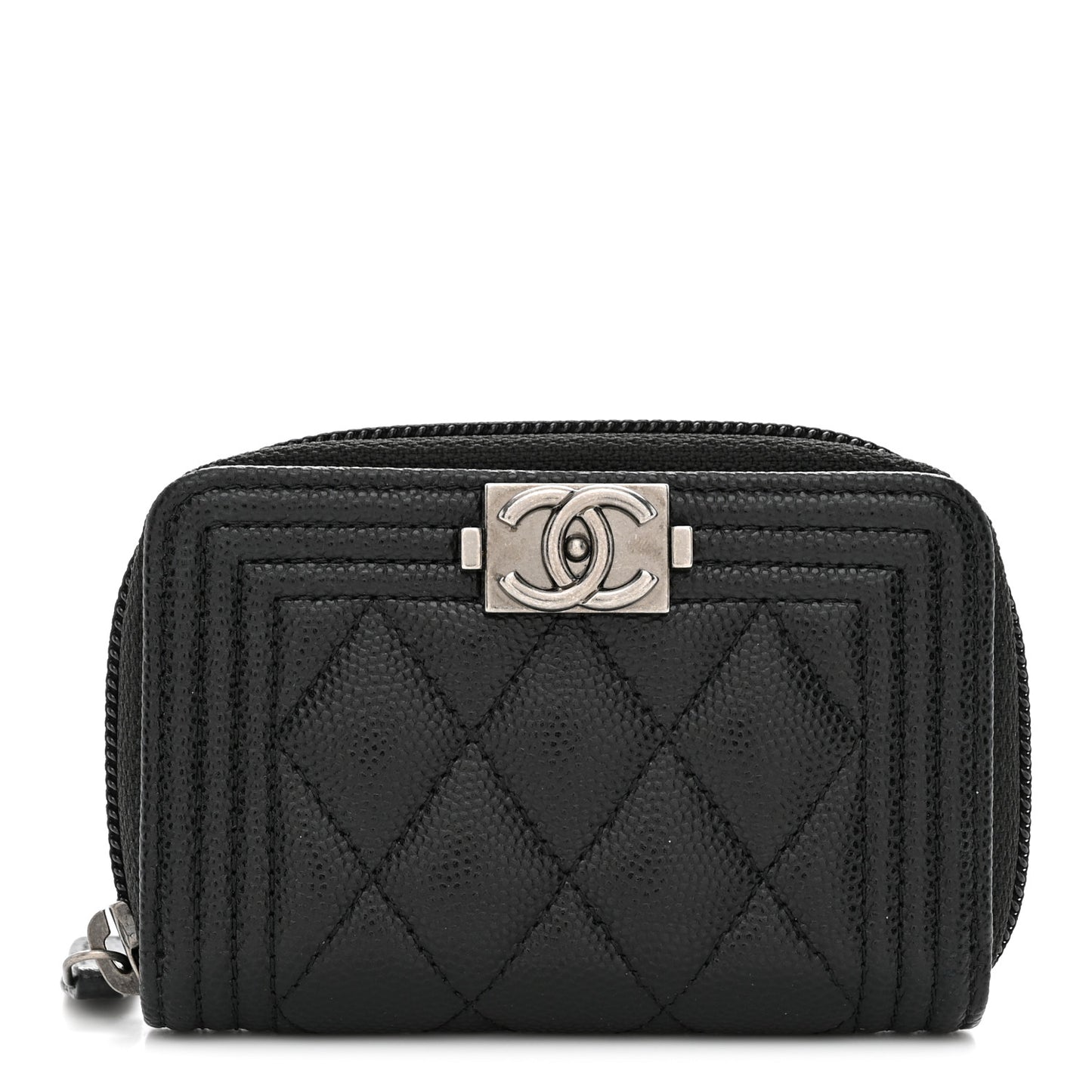 Caviar Quilted Boy Zip Around Coin Purse Wallet Black