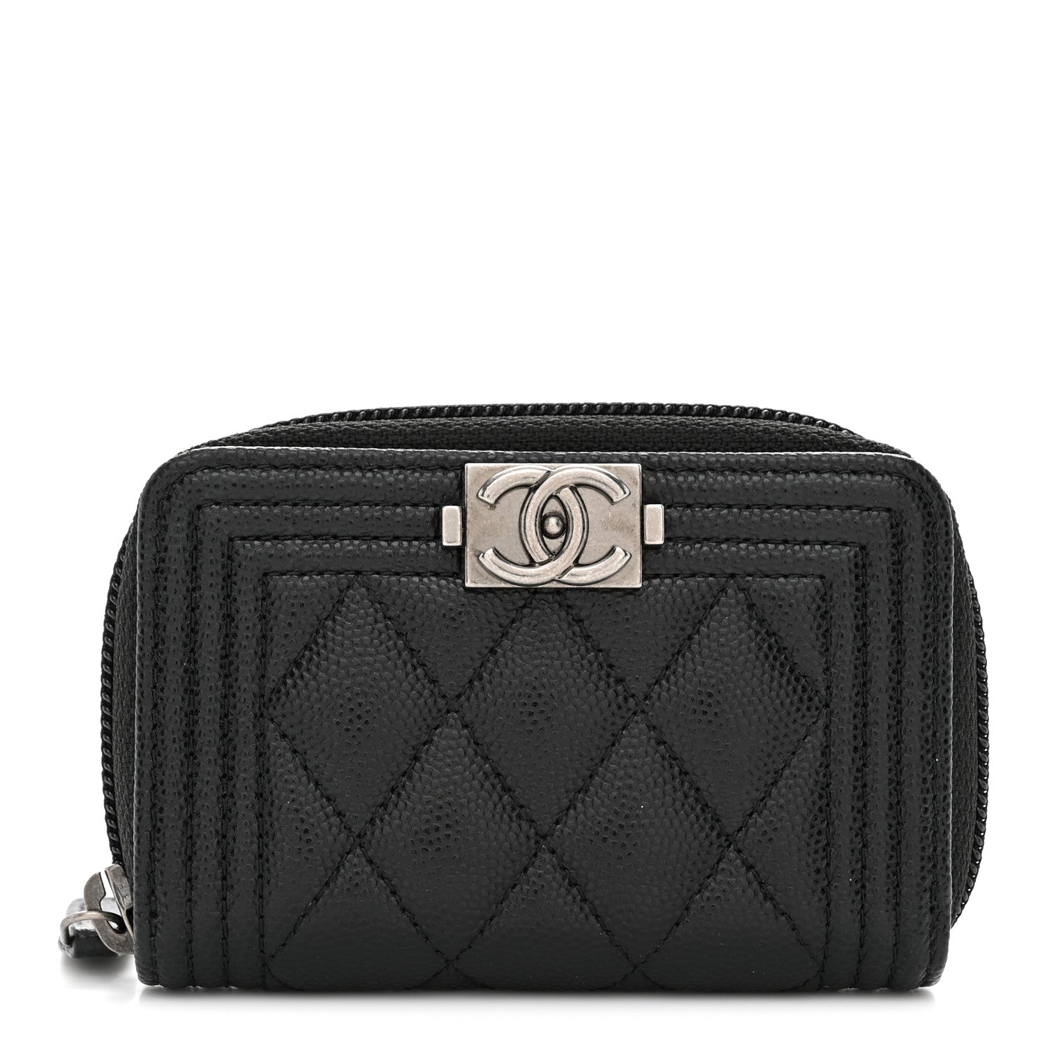 Chanel Caviar Quilted Boy Zip Around Coin Purse Wallet Black 1 of 8