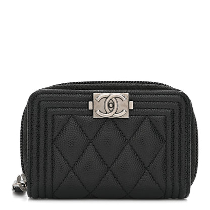 Chanel Caviar Quilted Boy Zip Around Coin Purse Wallet Black 1 of 8