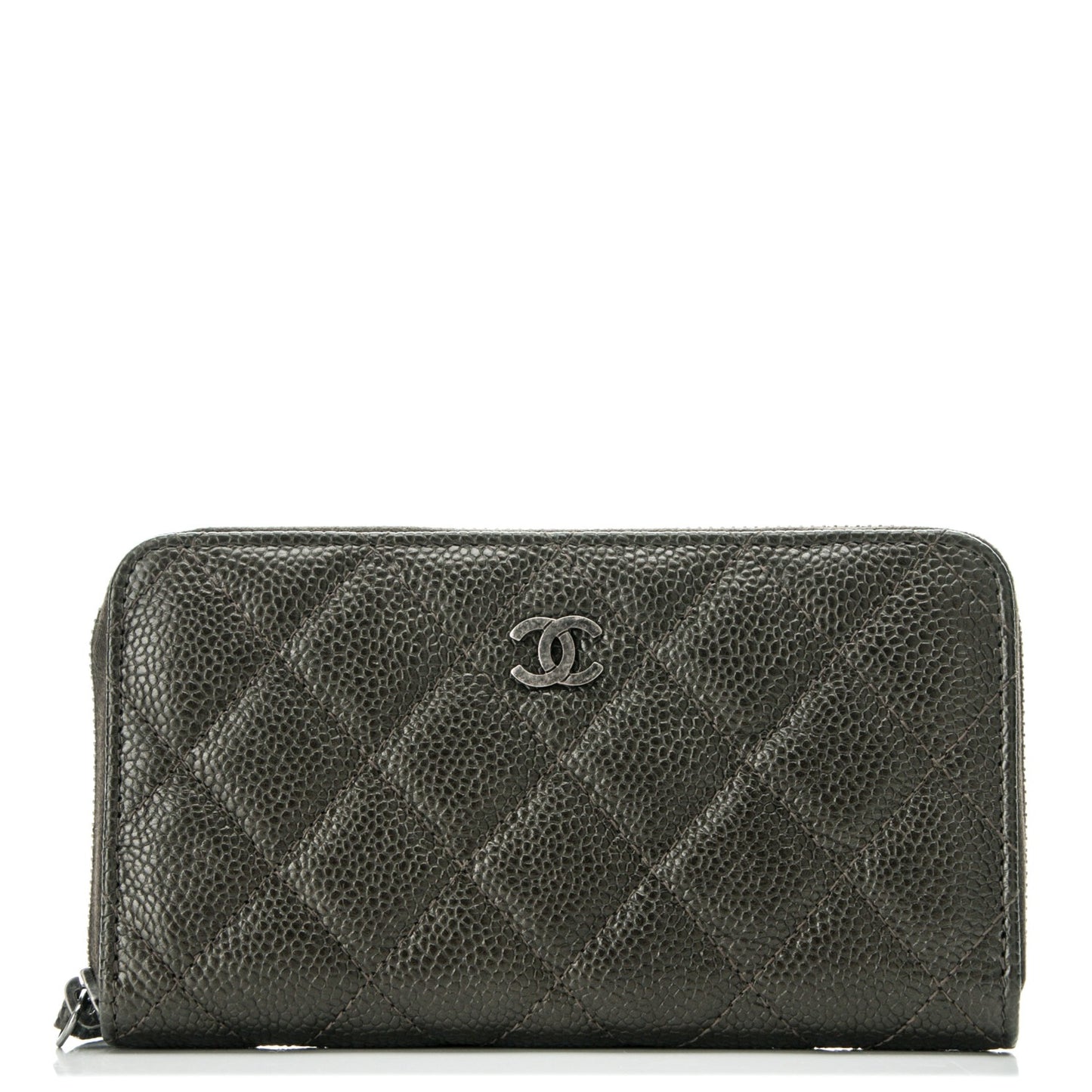 Metallic Caviar Quilted Small Zip Around Wallet Bronze